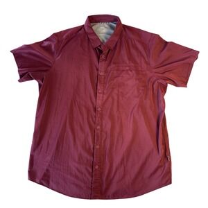 Swiss Tech Men 2XL Shirt Maroon Red Striped Performance Short Sleeve Snap Front